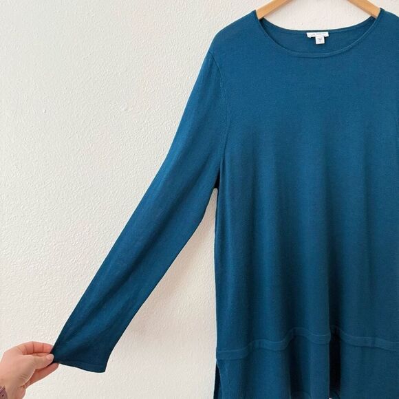 J. Jill Women's XL Merino Wool Blue Long Sleeve Pullover Scoop Neck Sweater Top - Picture 3 of 8